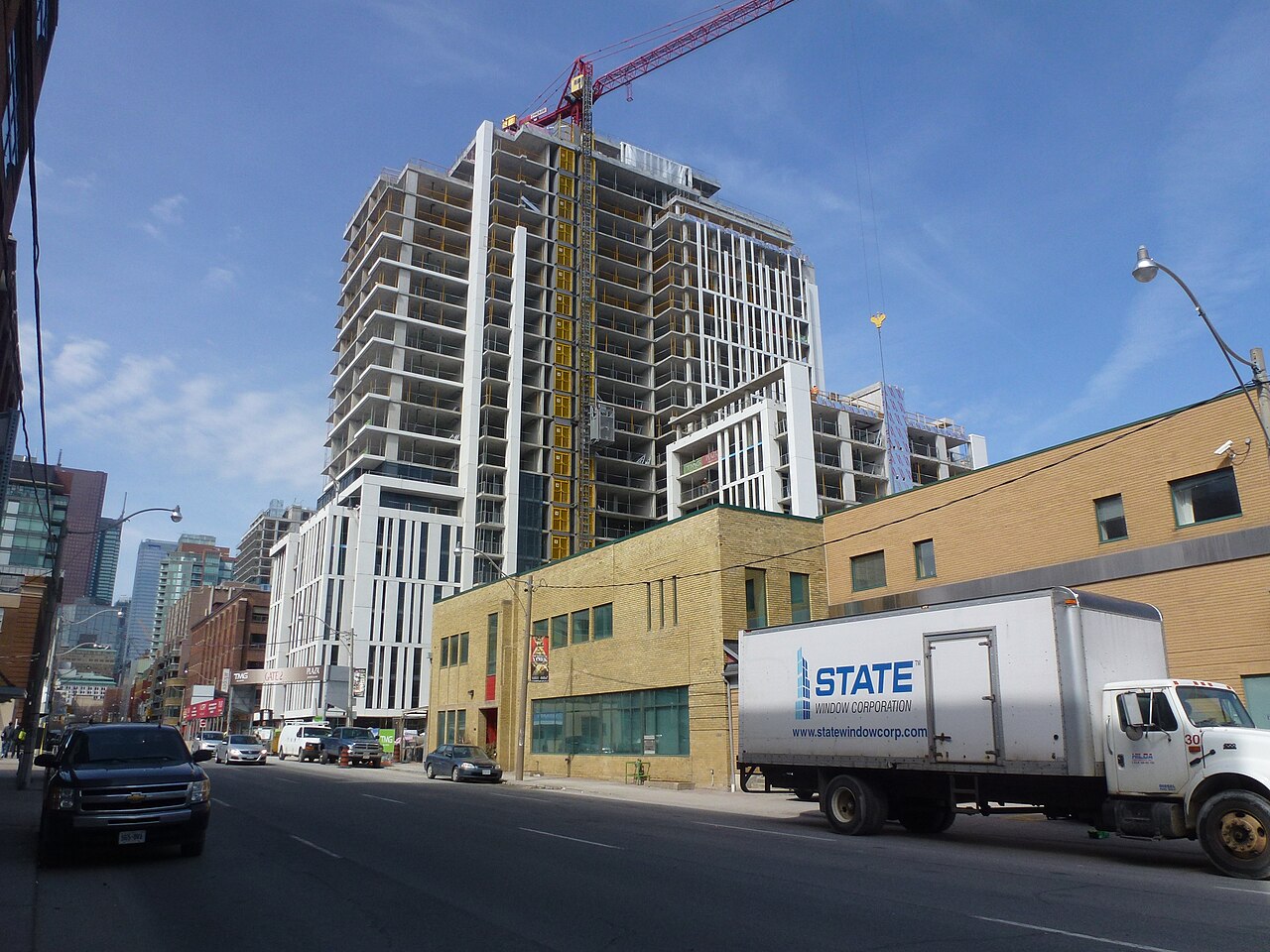 A new residential building under construction in downtown Toronto.